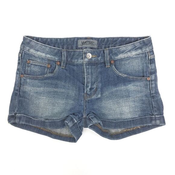 WESC》 5-Pocket Denim Cuffed Roxanne Shorts - Picture 1 of 11